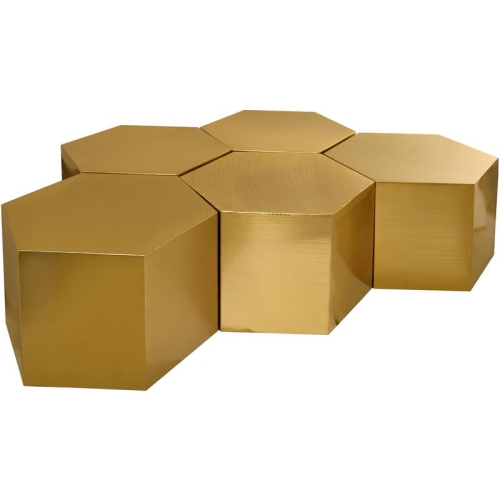 MERIDIAN FURNITURE  Hexagon Brushed 5 Piece Modular Coffee Table In Gold