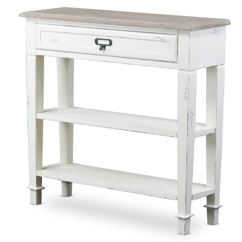 Bowery Hill 32" Console Table in Distressed White and Natural Finish
