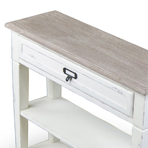 Bowery Hill 32" Console Table in Distressed White and Natural Finish