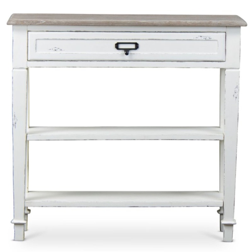 Bowery Hill 32" Console Table in Distressed White and Natural Finish