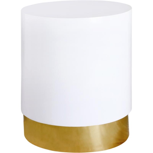 MERIDIAN FURNITURE  Deco Lacquer Metal End Table With Durable Gold Base In White