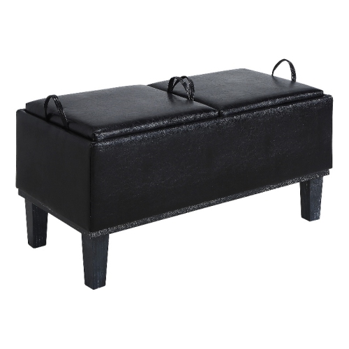 Designs4Comfort Brentwood Storage Ottoman with Reversible Trays in Black Fabric