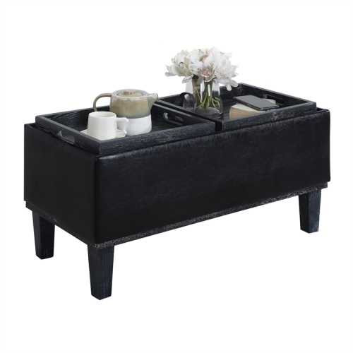 Designs4Comfort Brentwood Storage Ottoman with Reversible Trays in Black Fabric