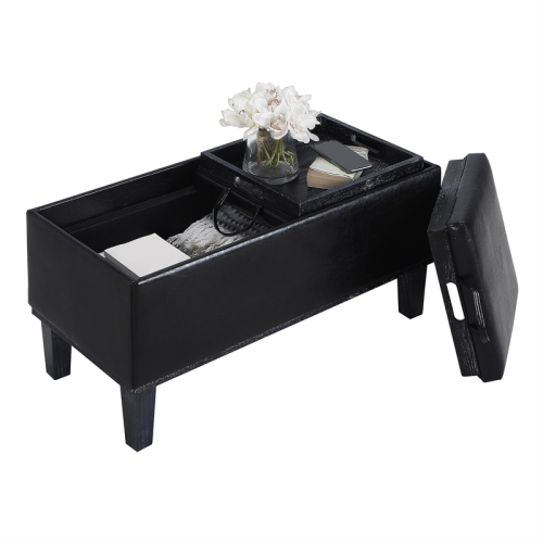 Designs4Comfort Brentwood Storage Ottoman with Reversible Trays in Black Fabric