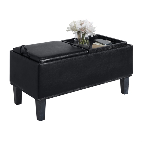 Designs4Comfort Brentwood Storage Ottoman with Reversible Trays in Black Fabric
