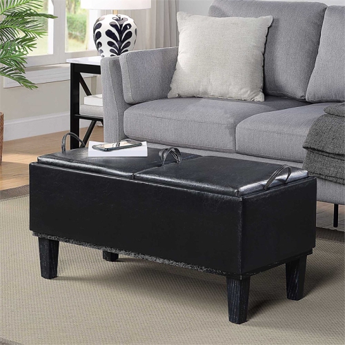 Designs4Comfort Brentwood Storage Ottoman with Reversible Trays in Black Fabric