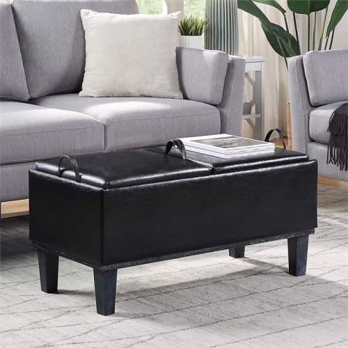 Designs4Comfort Brentwood Storage Ottoman with Reversible Trays in Black Fabric