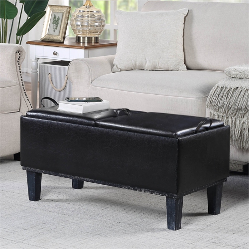 Designs4Comfort Brentwood Storage Ottoman with Reversible Trays in Black Fabric