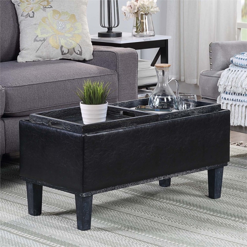 Designs4Comfort Brentwood Storage Ottoman with Reversible Trays in Black Fabric