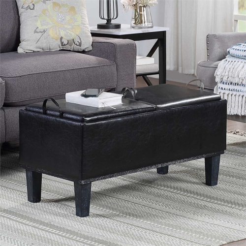 Designs4Comfort Brentwood Storage Ottoman with Reversible Trays in Black Fabric
