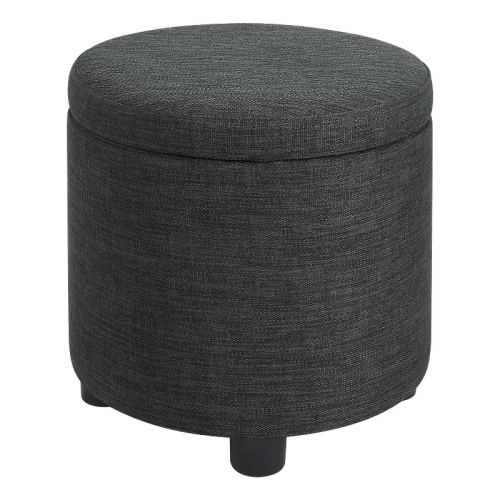 Designs4Comfort Round Accent Storage Ottoman w/Reversible Lid in Gray Fabric
