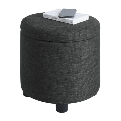 Designs4Comfort Round Accent Storage Ottoman w/Reversible Lid in Gray Fabric