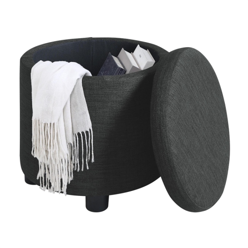 Designs4Comfort Round Accent Storage Ottoman w/Reversible Lid in Gray Fabric