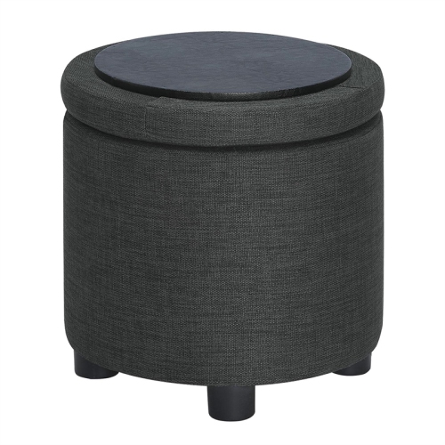 Designs4Comfort Round Accent Storage Ottoman w/Reversible Lid in Gray Fabric