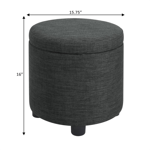 Designs4Comfort Round Accent Storage Ottoman w/Reversible Lid in Gray Fabric