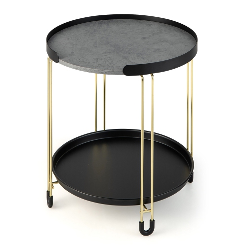 Gymax 2-Tier Side End Table Round Nightstand Gold Frame for Living Room Bedroom