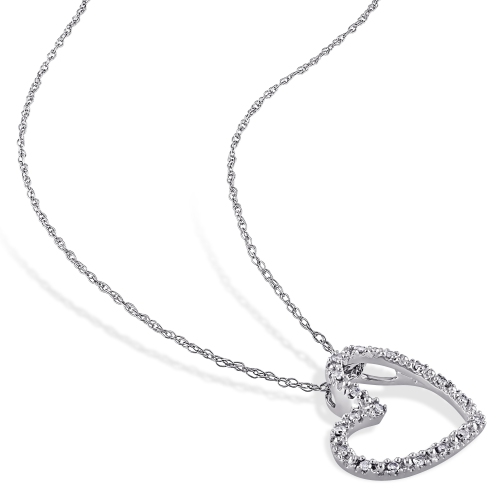 Classic 10K White Gold Chain and Heart Pendant with 0.09ctw I2-I3 White Round Diamond