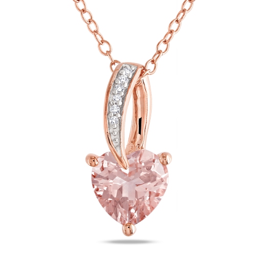 Modern Rose-Plated Sterling Silver Chain and Heart Pendant with Pink Morganite & 0.018ctw Diamonds