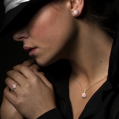 Classic Pink-Plated Sterling Silver Chain and Halo Pendant with Pink Morganite and 0.08ctw Diamond