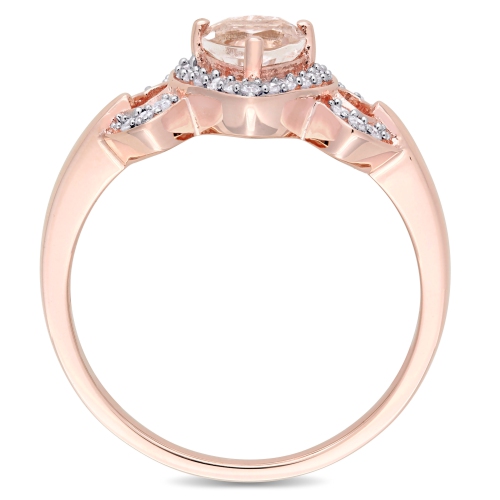 Classic 10K Pink Gold with Pink Heart Morganite & 0.13ctw I2-I3 White Diamond Gemstone Ring - Size 7