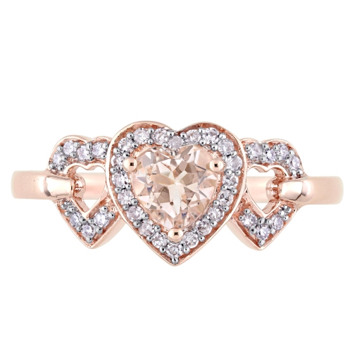 Classic 10K Pink Gold with Pink Heart Morganite & 0.13ctw I2-I3 White Diamond Gemstone Ring - Size 7