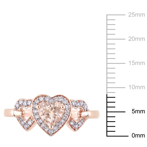 Classic 10K Pink Gold with Pink Heart Morganite & 0.13ctw I2-I3 White Diamond Gemstone Ring - Size 7