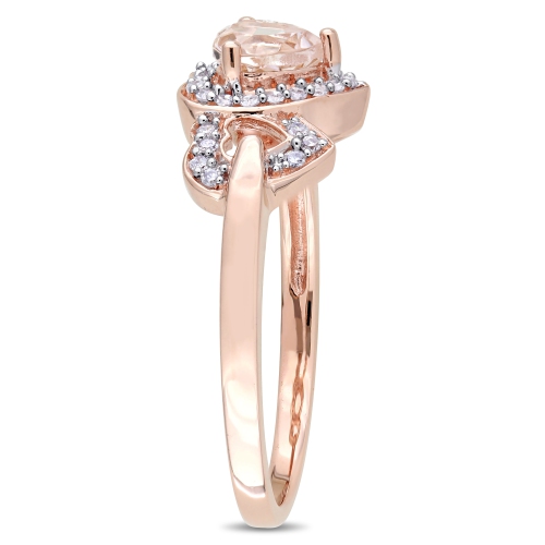 Classic 10K Pink Gold with Pink Heart Morganite & 0.13ctw I2-I3 White Diamond Gemstone Ring - Size 7