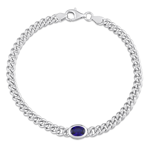 Amour 1 1/4 CT TGW Created Blue Sapphire Link Bracelet Silver