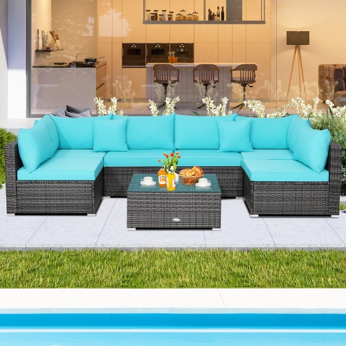 Costway 7PCS Patio Rattan Furniture Set Sectional Sofa Cushioned Garden