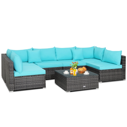 Costway 7PCS Patio Rattan Furniture Set Sectional Sofa Cushioned Garden
