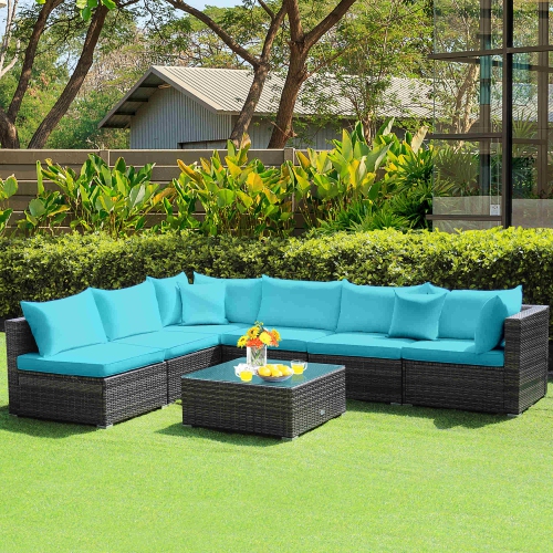 Costway 7PCS Patio Rattan Furniture Set Sectional Sofa Cushioned Garden