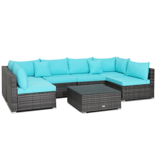 Costway 7PCS Patio Rattan Furniture Set Sectional Sofa Cushioned Garden