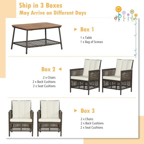 Costway 5PCS Patio Rattan Furniture Set Cushioned Sofa Armrest Wooden Tabletop