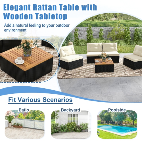 Costway 5 Piece Outdoor Furniture Set with Seat & Back Cushions Acacia Wood Tabletop