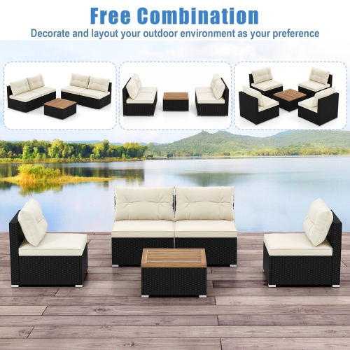 Costway 5 Piece Outdoor Furniture Set with Seat & Back Cushions Acacia Wood Tabletop