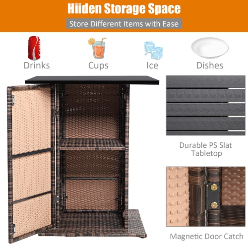 Costway 5PCS Patio Rattan Bar Table Stool Set Hidden Storage Shelf Cushioned
