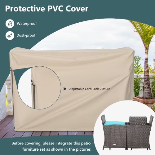 Costway 5PCS Patio Rattan Furniture Set Ottoman Cushioned W/Cover Space Saving