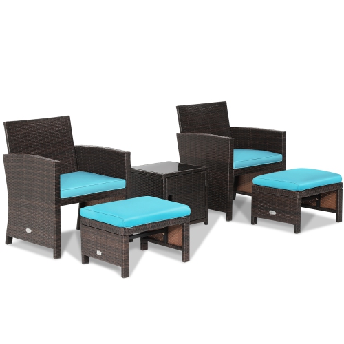 Costway 5PCS Patio Rattan Furniture Set Ottoman Cushioned W/Cover Space Saving