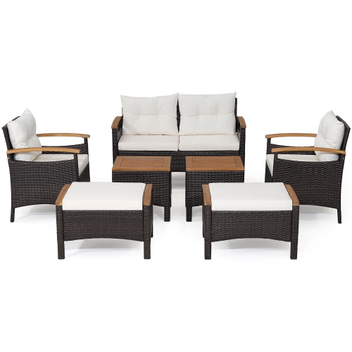 Costway 7PCS Patio Rattan Furniture Set Cushion Armrest Loveseat Ottoman Table