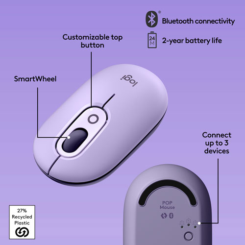 Logitech POP Mouse Bluetooth Optical Ambidextrous Mouse - Cosmos