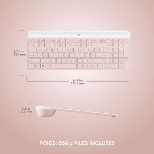 Ensemble clavier et souris optique sans fil Slim Combo MK470 de Logitech - Rose - Anglais