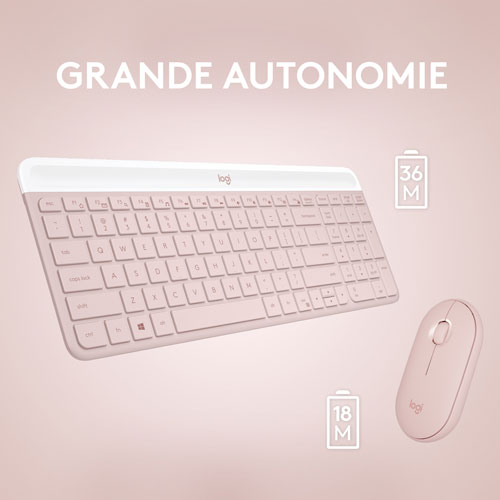 Ensemble clavier et souris optique sans fil Slim Combo MK470 de Logitech - Rose - Anglais