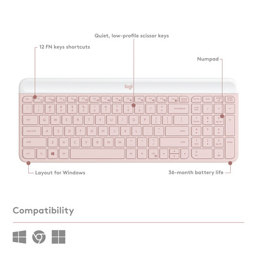 Ensemble clavier et souris optique sans fil Slim Combo MK470 de Logitech - Rose - Anglais