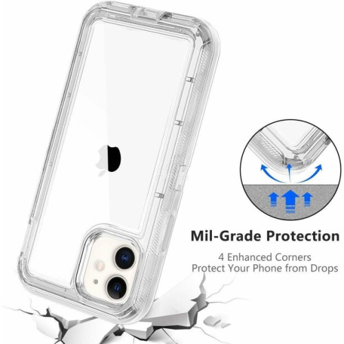【CSmart】 Anti-Drop Triple 3 Layers Shockproof Heavy Duty Defender Hard Case for iPhone 13, Clear