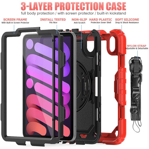 Shockproof Heavy Duty Defender Case Kickstand Cover with Shoulder & Hand Strap for iPad 10th Gen. / iPad 11th Gen., Red