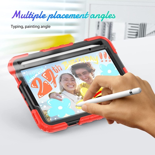 Shockproof Heavy Duty Defender Case Kickstand Cover with Shoulder & Hand Strap for iPad 10th Gen. / iPad 11th Gen., Red