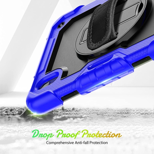 Shockproof Heavy Duty Defender Case Kickstand Cover with Shoulder & Hand Strap for iPad 10th Gen. / iPad 11th Gen., Blue