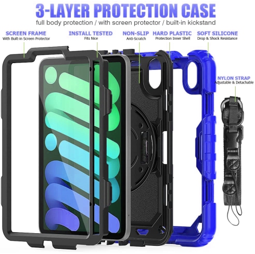 Shockproof Heavy Duty Defender Case Kickstand Cover with Shoulder & Hand Strap for iPad 10th Gen. / iPad 11th Gen., Blue