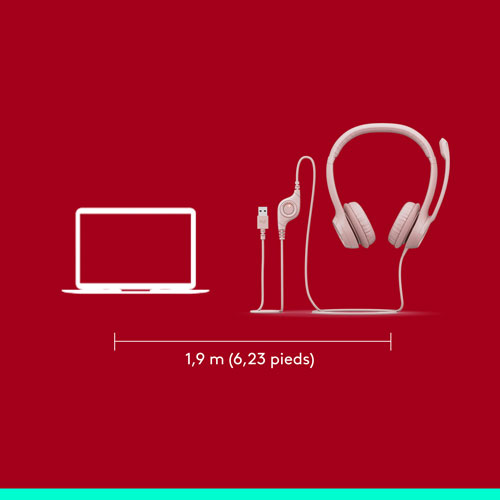 Casque d'écoute avec fil H390 de Logitech avec microphone à suppression du bruit - Rose