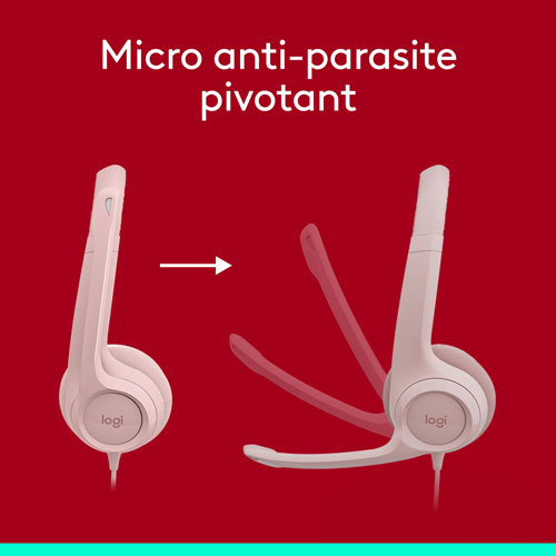 Casque d'écoute avec fil H390 de Logitech avec microphone à suppression du bruit - Rose
